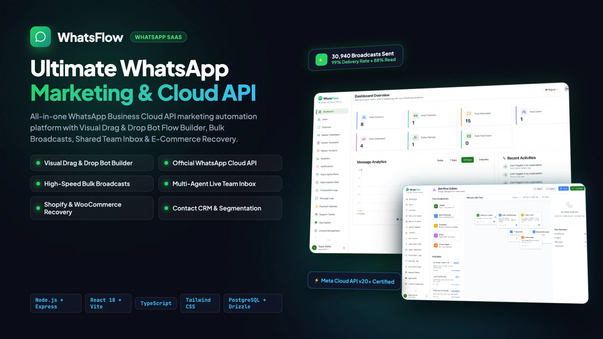 WhatsFlow - WhatsApp Business Cloud API Marketing SaaS & Visual Flow Bot Builder